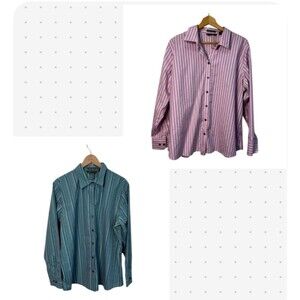 Lot Of 2 — Eddie Bauer Button Up Shirts Women XXL Wrinkle Free Cotton Pink Teal